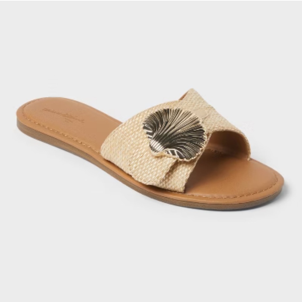 UNIVERSAL THREAD Women's Nesryn Shell Ornament Slide tan size various